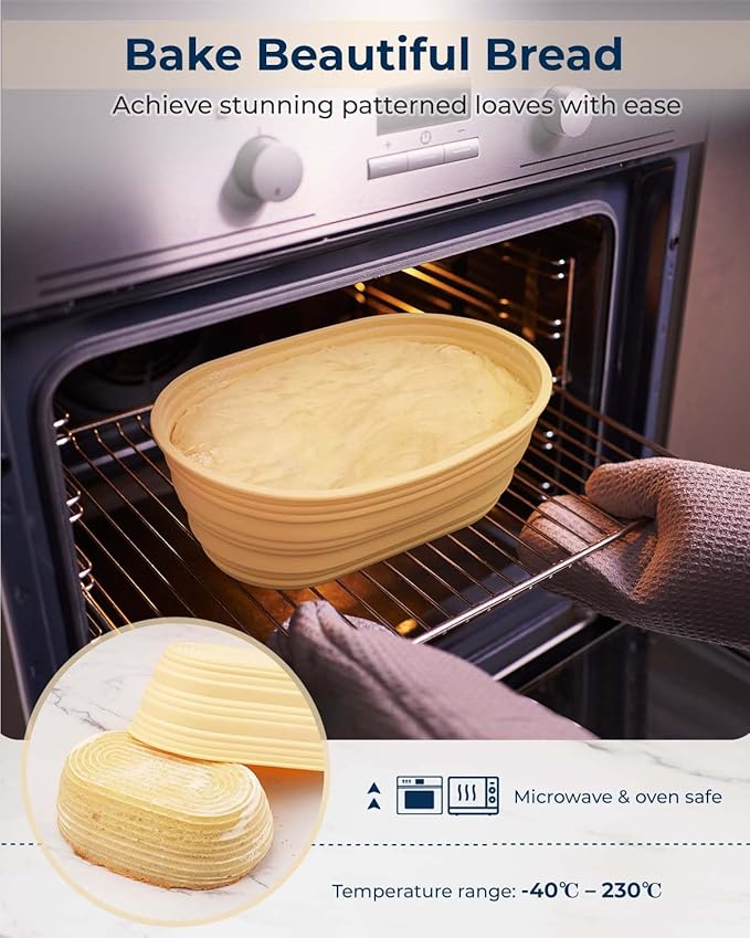 Lorzon Silicone Banneton Bread Proofing Baskets Set of 2, 9" Round & 10" Oval Foldable Sourdough Proofing Baskets, Silicone Proofing Bowls for Sourdough Bread, Easy to Clean and Store