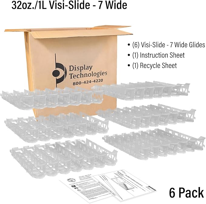 Display Technologies Visi-Slide Drink Organizer - 7-Wide Gravity-Fed Shelf Cabinet and Refrigerator Organizers and Storage for Cans, Bottles and More (Pack of 6)