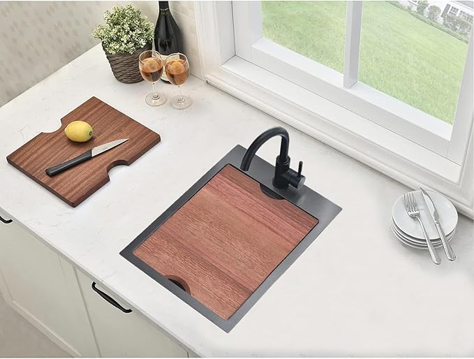 Black Bar Sink Drop In, 15x20 Inch Kitchen Sink Stainless Steel Small Topmount Workstation Sinks, Single Bowl Kitchen Sinks for Office Laundry Wet Bar Prep RV Outdoor Yard