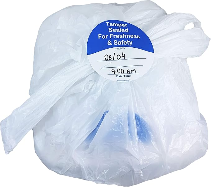 InStockLabels 500 Blue/White Circle Tamper-Evident Food Seal Stickers with Date and Time Section, Labels for Food Containers (3 Inches)