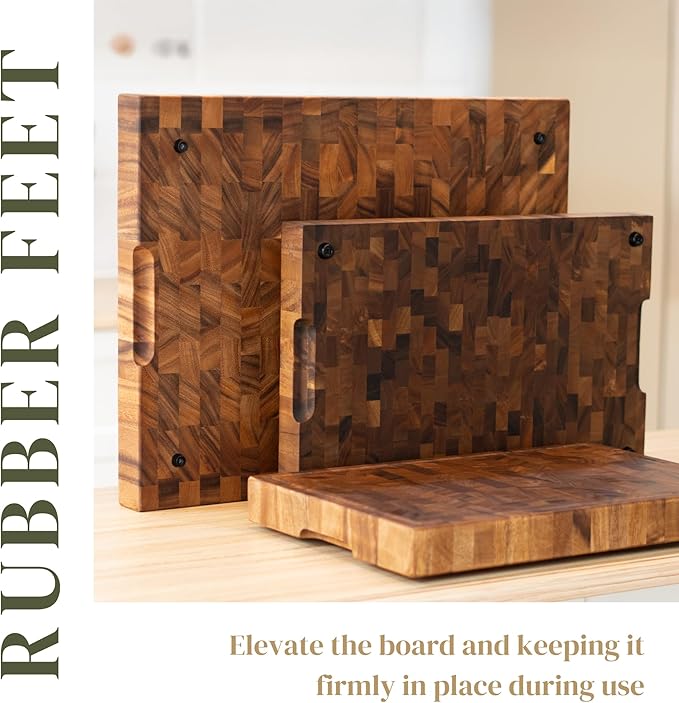SHUMARU Tropical Walnut End-Grain Wood Cutting Board – 19X12X2" Butcher Block | Handmade in Bali - Silky-Smooth, Juice Groove, Knife‑Friendly, Ergonomic Grips & Non‑Slip Feet