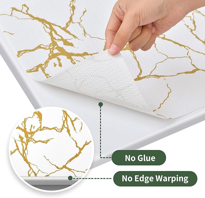 Drawer and Shelf Liner for Kitchen Cabinet Non Slip Waterproof Shelf Paper 17.5 in X 30 Ft Non Adhesive Refrigerator Liners Gold White Marble Easy Liners for Bathroom Cupboard