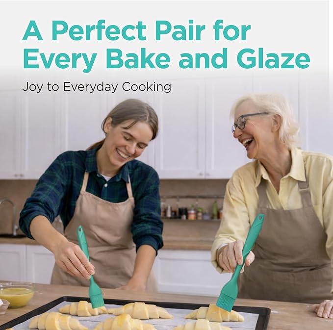 Kitchen Mama WaltzGrip Platinum Silicone Basting Pastry Brush: Set of 2 Heat-Resistant Brushes Utensils for Cooking, Baking, Grilling, Barbecue, and Spreading Oil, Butter, Egg - Dishwasher-Safe (Teal)