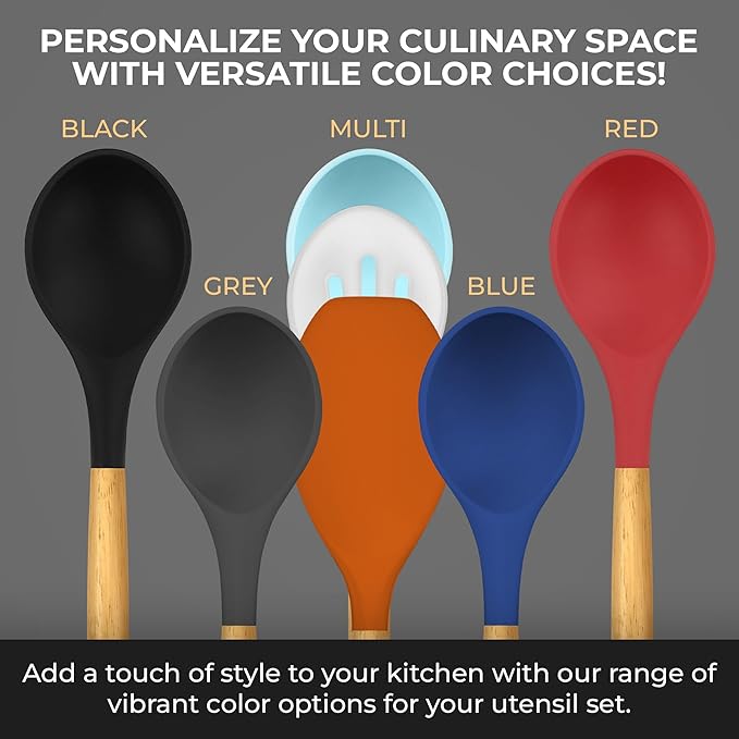 Kaluns Silicone Kitchen Utensils Set, Premium Non Stick Cooking Utensils Set - 21 Pcs Wooden Handle Silicone Spatula Set 446°F Heat Resistant - Kitchen Gadgets Home Essentials