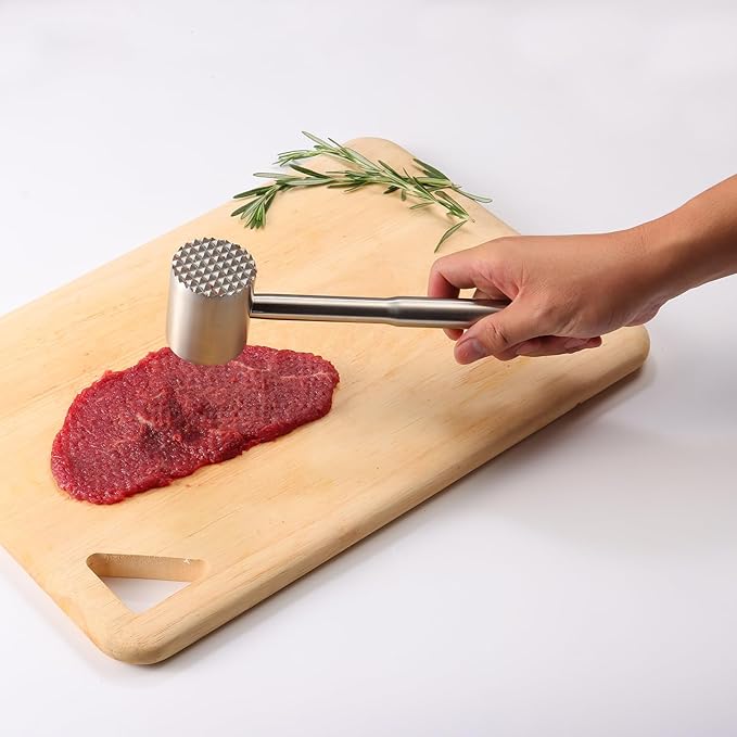 Yoofei Stainless-Steel Meat Tenderizer Mallet - Meat Tenderizer Tool for Pounder Chicken, Beef, Steak, Pork, Dual-Sided with Ergonomic Handle, Kitchen Gadgets and Essentials Cooking Accessories