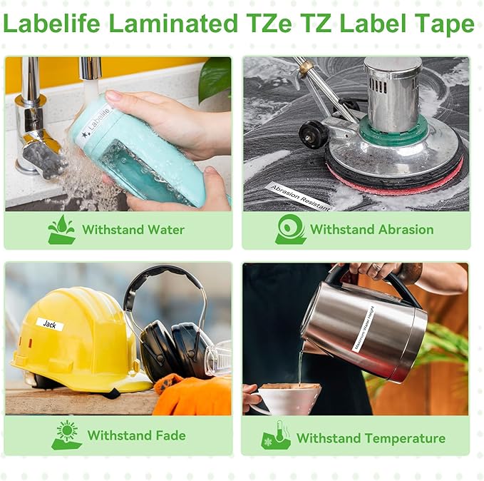 Labelife TZe-221 TZe221 Replacement for Brother P Touch Label Maker Tape 9mm TZe TZ Tape 9mm 0.35 Laminated White for Brother PT-D210 PT-D220 PT-D200 PT-H110 PT-D400 PT-D410, 3/8 Inch, 5-Pack