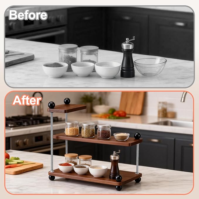 Countertop Organizer Organization, 3-Tier Moveable Corner Shelf Organizer, Easy to Assemble,Suitable for Various Locations Such as Kitchens, Bathrooms, Over Sink and Coffee Areas(Brown)