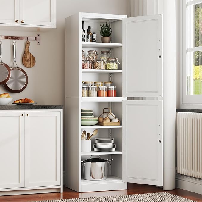 67" Metal Storage Cabinet with Lock, Tall Narrow Office File Cabinets with 2 Doors & 4 Adjustable Shelves, Metal Steel Locker for Home, School, Office, Garage or Gym (White)