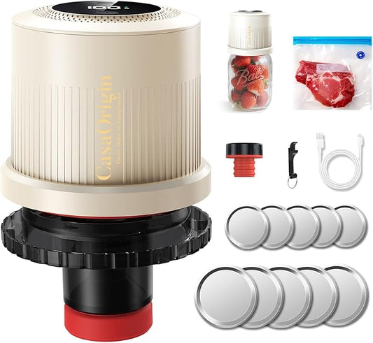 Electric Mason Jar Vacuum Sealer Kit for Wide & Regular Mouth Jars, Automatic Jar Sealer for Canning and Food Storage, Includes Lids & Vcuum Bags
