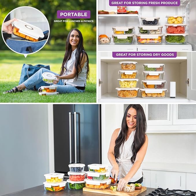 HOLDN’ STORAGE Vacuum Food Storage Containers, Set of 6 Glass Containers & Electronic Pump - Keep Food Fresh Longer, BPA-Free Glass, Leak-Proof, Ideal for Meal Prep, Marinating