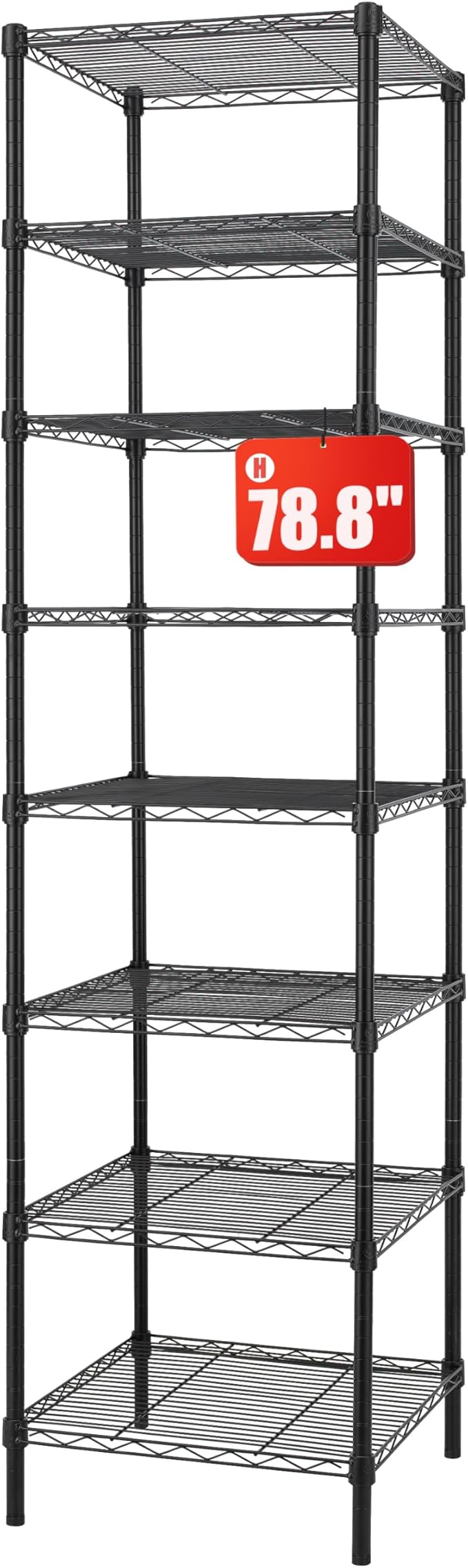 Finnhomy Heavy Duty 8 Tier Wire Shelving, 18x18x78.8 inches 8 Shelves Storage Rack with Thicken Steel Tube, Pantry Shelves for Storage, Adjustable Metal Shelving Unit, NSF Certified, Black