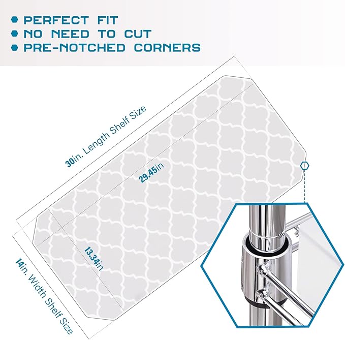 BRIAN & DANY Wire Shelf Liner 14" X 30", Heavy Duty Shelf Liners for Wire Shelving, Waterproof Protector Mats, Set of 5, Quatrefoil Grey