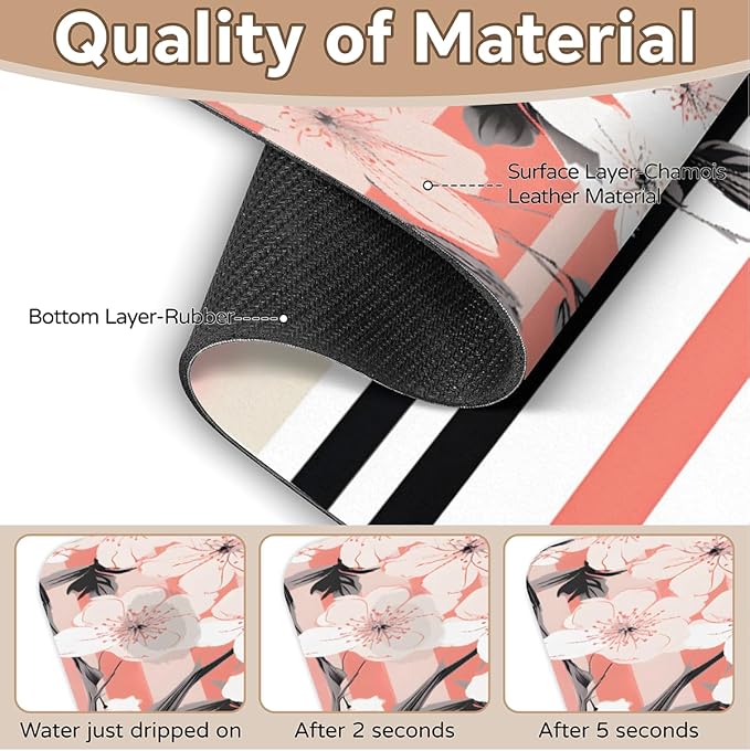 Petals Stripe Kitchen Faucet Mat Splash Guard, 15.4”x5.7” Absorbent Quick Drying Sink Mat for Countertop Protection, Draining Mat Sink Protectors For Kitchen Bathroom, 1 Pack