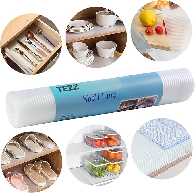 Shelf Liner, 16 Inches x 20 FEET Non-Slip Kitchen Cabinet Liner, Washable Oil-Proof Non-Adhesive Contact Paper for Kitchen Drawer, Cabinet, Shelves, Refrigerator, Storage, Desks, coutertops