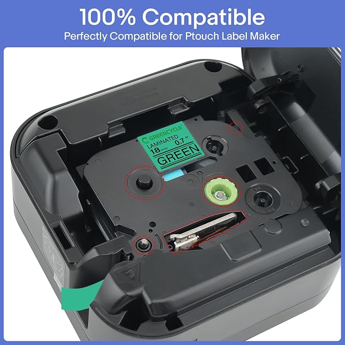 GREENCYCLE Compatible for 3/4 Inch (18mm) x 8m TZ741 TZe741 TZ-741 TZe-741 Laminated AZE Tape for Ptouch Cube PT-D400 PT-D600 PT-D400AD PT2730VP Label Maker (Black on Green, 10 Pack)