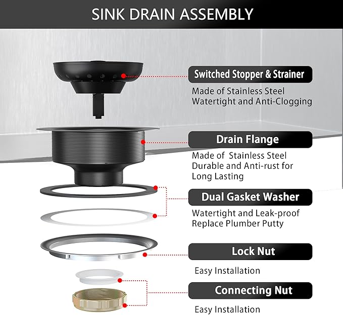 Kitchen Sink Drain Bronze 3-1/2 Inch Stainless Steel Kitchen Drain Strainer Assembly Kit with Strainer Basket and Drain Stopper for Standard Sink Drains Oil Rubbed Bronze