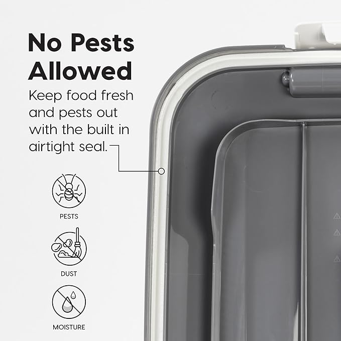 IRIS USA Dog Food Storage Container 54 lbs, 2-Pack with Wheels, Airtight Lid, 2-Cup Scoop, Double Pet Food Storage, Built in Scoop Storage in Lid, Versatile Pet Food Bin, Portable, Gray/Dark Gray