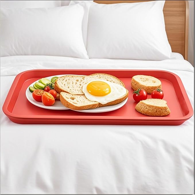 ZOENHOU 10 Pack 16 x 12 Inch Plastic Fast Food Tray,Rectangular Plastic Cafeteria Trays Serving Trays for Serving Food, Orange