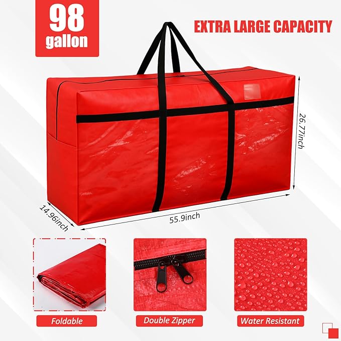 Windyun 4 Pack 98 Gallon Extra Large Moving Bags XXL Heavy Duty Storage Bag with Strong Zipper Handle Jumbo Big Tote Box Foldable for College Dorm Travel Clothes Duffle Blanket Pillow(Red)