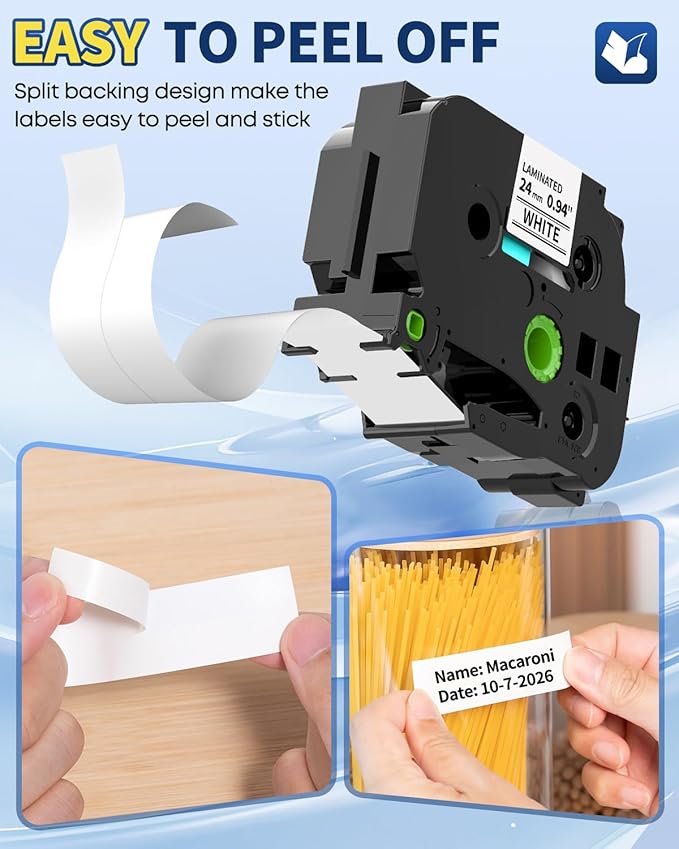 Replacement for Brother P Touch Label Maker Tape 1 Inch TZe TZ Tape 24mm 0.94 Laminated Multicolor, Compatible with PT-D600 PT-D610BT PT-P700 PT-P710BT, Clear/White/Red/Blue/Yellow/Black, 6-Pack