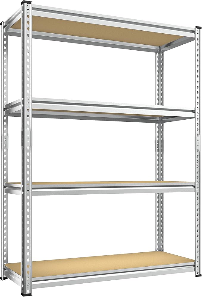 REIBII Storage Shelves Adjustable Metal Shelving 1600LBS Garage Shelves Industrial Metal Shelves 4 Tier Garage Shelving for Pantry Closet Kitchen Basement, Sliver, 11.8" D x 23.6" W x 56.7" H