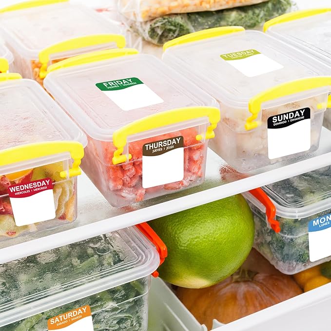 7000 Pcs Day of The Week Labels Food Labels Monday Through Sunday Management Inventory Stickers Removable Weekly Self Adhesive Date Dot Stickers for Restaurant Kitchen Containers (Square)