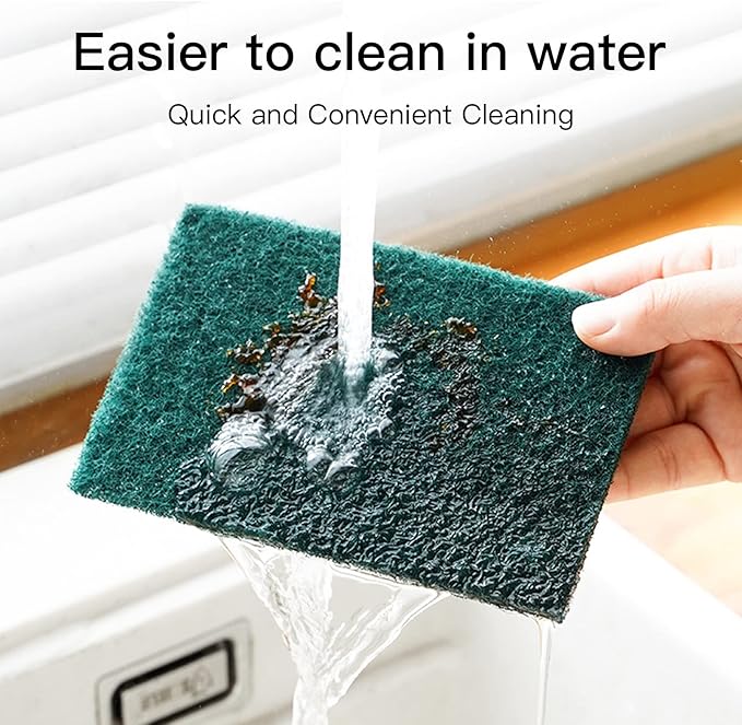 Heavy Duty Scour Pads Sponge Dish Scrubber Non-Scratch Green Reusable Household Scrub Pads for Kitchen and Dish Cleaning Tool (12Pcs)