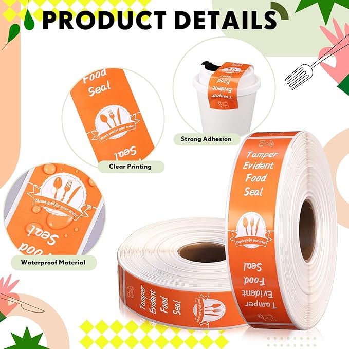 1000 Pieces Tamper Proof Stickers Safety Stickers for Food Delivery 1.5 x 6 Inches Tamper Seal Proof Tape Safe Labels Sealed for Freshness Drink Food Container Pizza Boxes (Orange)