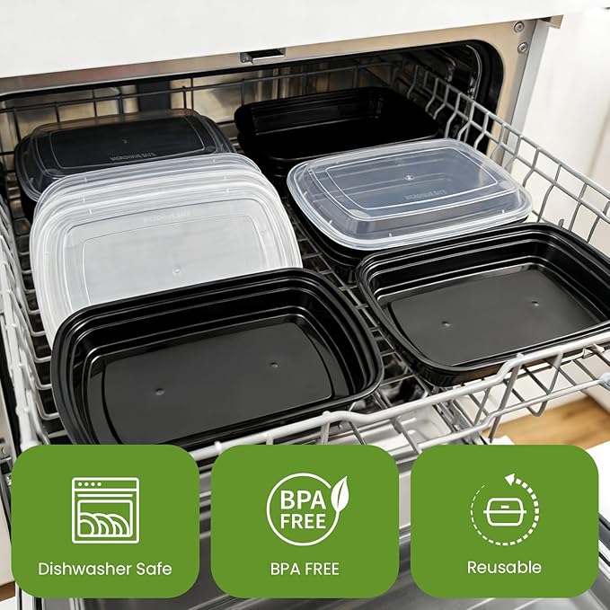 SEIION 24oz 50Pack Meal Prep Containers 1 Compartment with Lids, Food Storage Containers, Sturdy Leakproof & Food Safe, Microwave, Freezer, Dishwasher Safe Bento Box, BPA Free