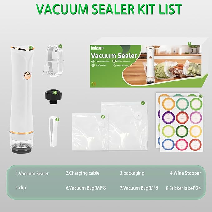 Compact Vacuum Sealer for Food with Reusable Bags, Ultra-long 100-minutes Vacuuming Time, 6X Freshness Keep for Home Kitchen RV Travel Seal Meal