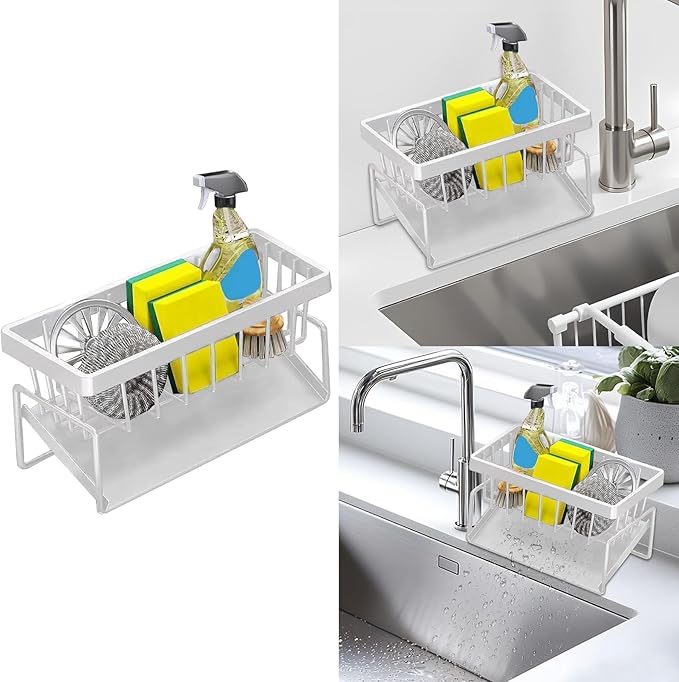 kitchen sink caddy, dish sink sponge holder (Without rod-white)