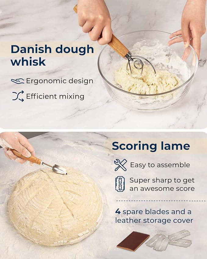Lorzon Silicone Proofing Baskets with Sourdough Starter Jar Kit, 9" Round & 10" Oval Foldable Banneton Baskets, Sourdough Bread Baking Supplies