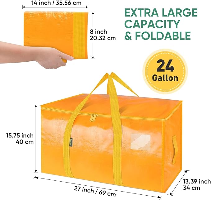 BALEINE 2-Pack Oversized Moving Bags with Reinforced Handles, Heavy-Duty Storage Tote for Clothes, Moving Supplies (Light Yellow, 2-Pack)