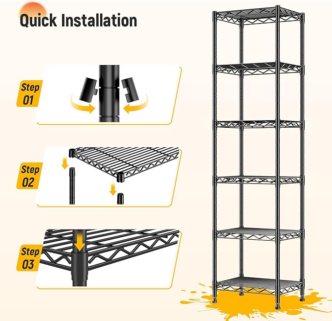 6 Wire Shelving Metal Shelves Storage Rack:Adjustable Storage Shelves Standing Shelf Units and Narrow Shelf for Laundry Bathroom Kitchen Pantry Closet Office 15.8" w*11.8" D*63" H