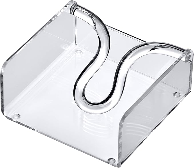 Amazing Abby Acrylic Cocktail Napkin Holder (5.0"x5.0"), Clear Plastic Napkin Dispenser with Weighted Arm and Non-Slip Pads, Great for Kitchen Counter, Dining Table, Bathroom Vanity, and More