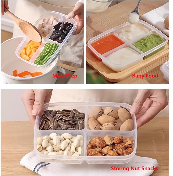 4 Pcs Reusable Food Storage Containers with Lids, Meal Prep Lunch Boxes Food Containers for Storing fruits, Meat, Snacks and Vegetables.
