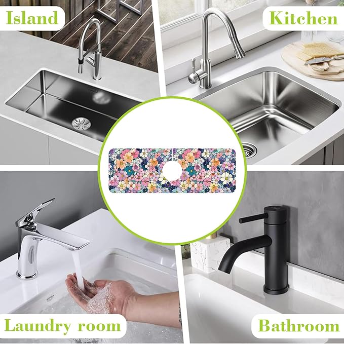 Sink Faucet Absorbing Mat Cute Flowers Sink Splash Guard Drying Mat for Kitchen Bathroom Faucet Sinkmat 15.5"X5.5"