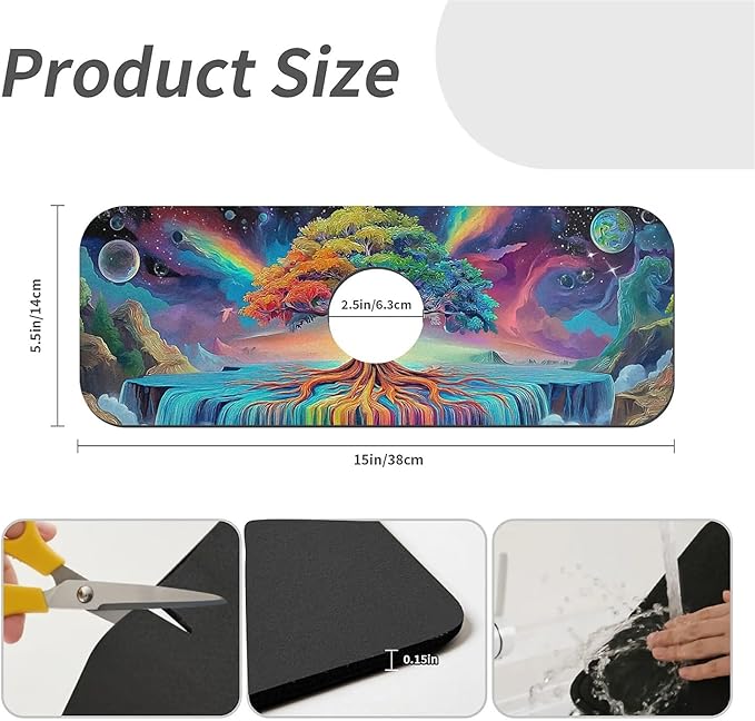 Kitchen Sink Splash Guard，Beautiful colorful trees Faucet Mat Sink Gadgets-Super Absorbent Fast Drying Mat Drip Catcher for Kitchen, Bathroom,Sink Mat, Dish Drying Mat, Bathroom(15" X 5.5" )