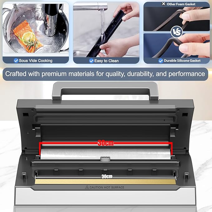 2026 Upgraded Precision Fast-Vacuum Sealer, LIWUNON Commercial Full Automatic Food Vacuum Sealer Machine, Double Heat Seal, Built-in Cutter&Bag Storage, Powerful Food Vacuum Saver, 2 Bag Rolls&hose