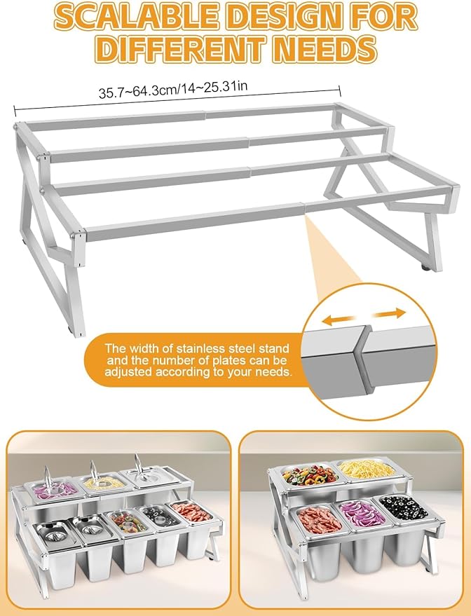 Lanstics Pizza Topping Station 8 Pans Pizza Storage Container Topping containers with Lids Spoon Condiment Organizers Buffet Containers Set for Restaurant Pizza Sauce Jam Fruit Ingredient