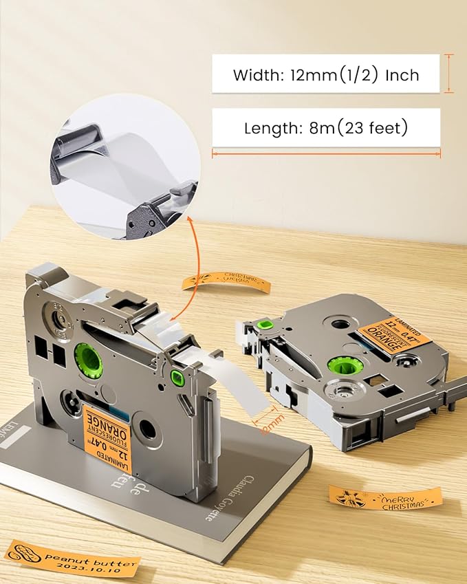 Orange Label Tape Replacement for Brother P-Touch Label Maker Tape Black on Orange TZe-B31 Tz 12mm 0.47 Laminated for Ptouch PT-D210 D220 D200 Refills, 12 mm(1 Inch) x 8m(26.2ft), 3 Pack
