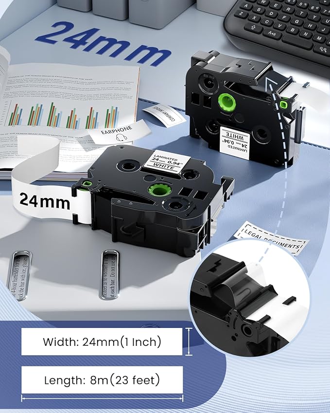 Anycolor TZe-251 24mm 0.94 Laminated White Label Maker Tape Replace for Brother P Touch Label Tape TZe251 TZ-251 1 Inch TZe Tz Tape Work for Brother PT-D600 PT-D610BT PT-P710BT 910BT, 5-Pack