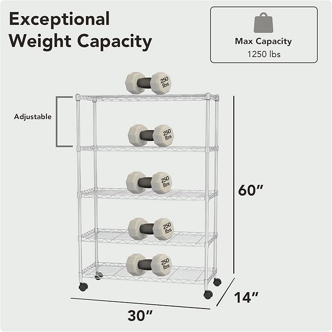 Displays By Jack 5 Tier Heavy Duty Wire Shelving Unit Storage Rack for Products Plant Pantry, Garage, Laundry Racks Durable Shelf Organizer Shelves Stand 14" W x 30" L x 60" H, Chrome