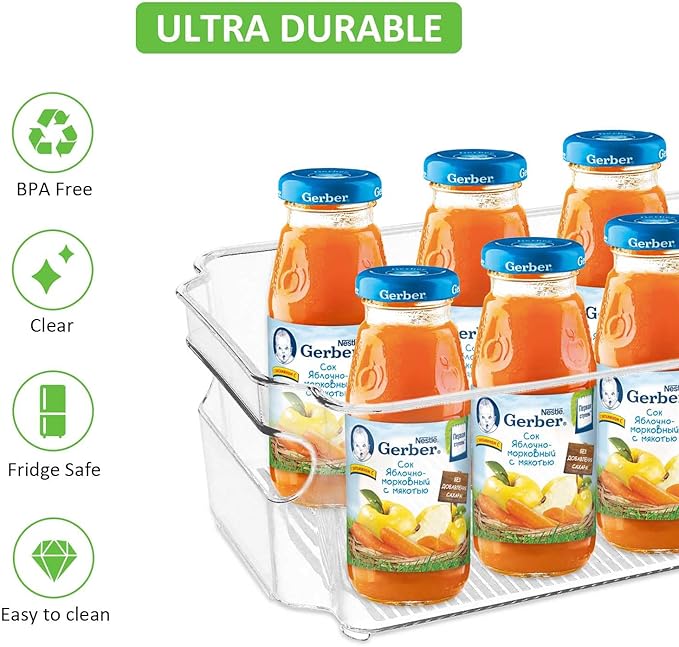 Fridge Organizer Bins Set of 8, Refrigerator Organizing Bins with Two Sizes, Home Kitchen Pantry Organizers and Storage Containers, Stackable Clear Plastic Storage Bin