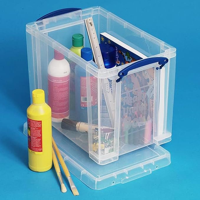 Really Useful Box 19 Liter Plastic Stackable Storage Container w/Snap Lid & Built-In Clip Lock Handles for Home & Office Organization, Clear (4 Pack)