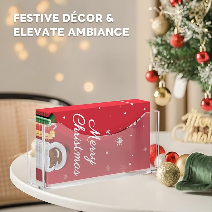 BRVNOTA Acrylic Napkin Holder, Clear Waterproof Vertical Guest Towel Holder for Dining Table, Disposable Hand Towels Tray for Bathroom/Hotel/Kitchen