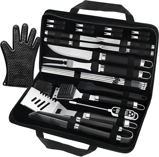 POLIGO 26PCS BBQ Accessories for Outdoor Grill Utensils Set Stainless Steel BBQ Tools Grilling Tools Set for Birthday Fathers Day Dads Presents, Barbecue Accessories Ideal Grilling Gifts for Men Women