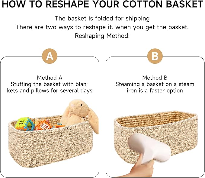 Small Storage Baskets for Organizing | Closet Organizer Bins | Shelf Toy Basket | Woven Rope Baskets | Cube Decorative Box | Shallow Basket | 13x8.5x5.1” | 3 Packs Dark Gray