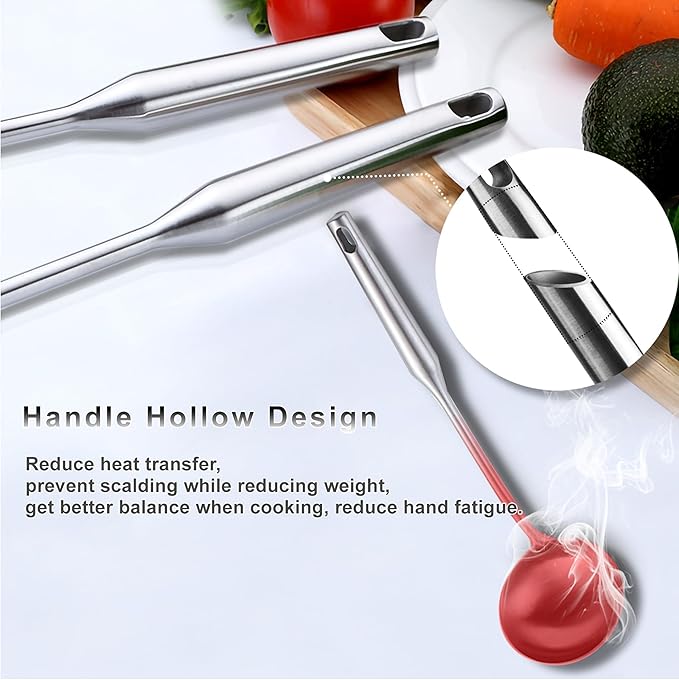 NIITAWH Stainless Steel Kitchen Utensils 13 PCS Metal Set, Solid and Slotted Spoon, Fork, Spatula, Ladle, Skimmer, Slotted Spatula Tunner, Spaghetti Large Spoon, Meat Fork, Masher, Whisk, Tongs