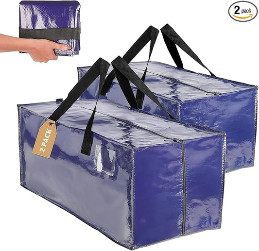 CHVEGLUZ 2 Packs Moving Bags Heavy Duty Extra Large,Storage Bags with Zipper&Handles, Sturdy&Durable Clothes Storage Bags Totes for College Dorm Essentials, Moving Boxes for College Supplies, Blue